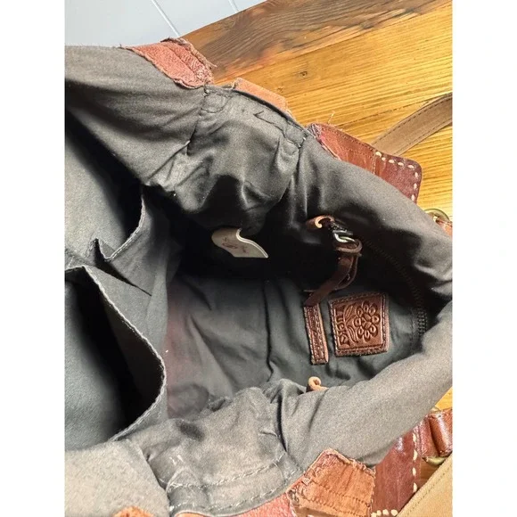 Lucky Brand Brown Leather Boho Distressed Satchel Crossbody Bag Slouchy - Picture 15 of 15